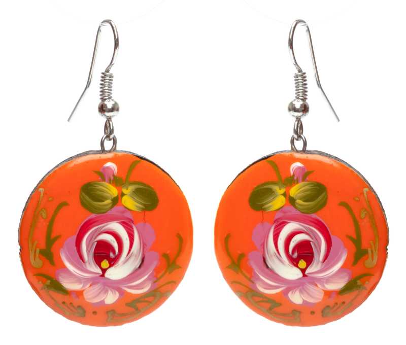 d 25mm Zhostovo wooden Earrings (by Lada Workshop)