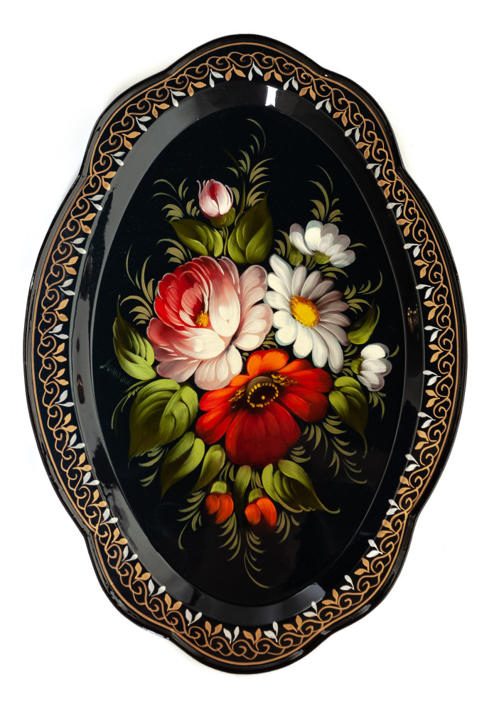 230x330 mm Zhostovo Patterns hand painted and lacquered Metal Forged Tray (by Lada Crafts)