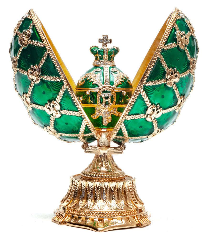 115 mm Green Easter Egg with the Crown and Clock