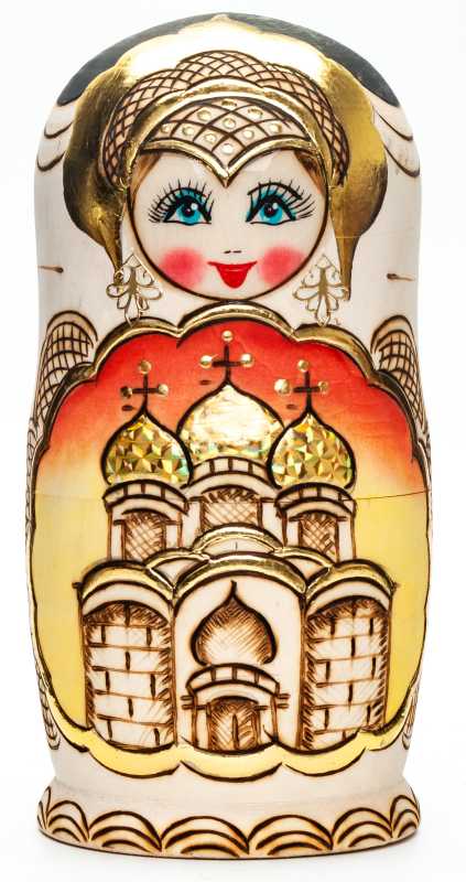 170 mm Moscow Cathedral Burnt Wood Matryoshka Doll 5 pcs inside (by Tabrik Studio)