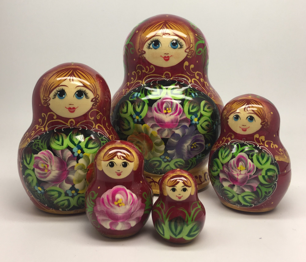 140 mm Summer Flowers Matryoshka Doll 5 pcs (by Summer Shine)