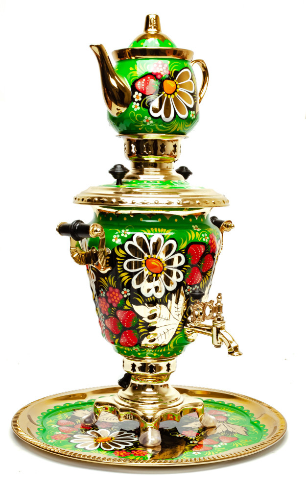 Daisies Hand Painted Electric Samovar Kettle&nbsp;with Teapot and Tray