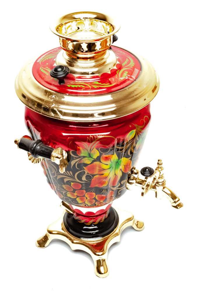 Golden Autumn Hand Painted Electric Samovar Kettle with teapot and tray
