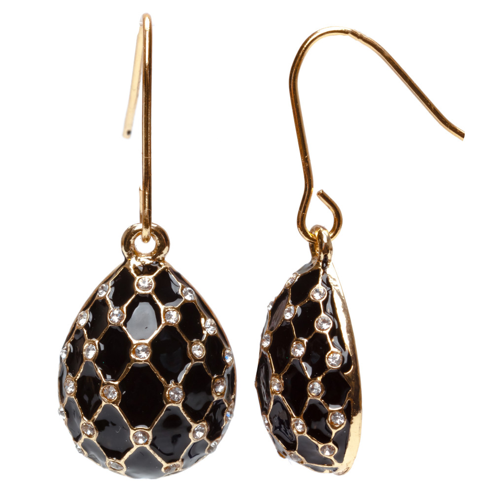 15x35 mm Black Big Water Drop with Mesh Egg Shaped Earrings