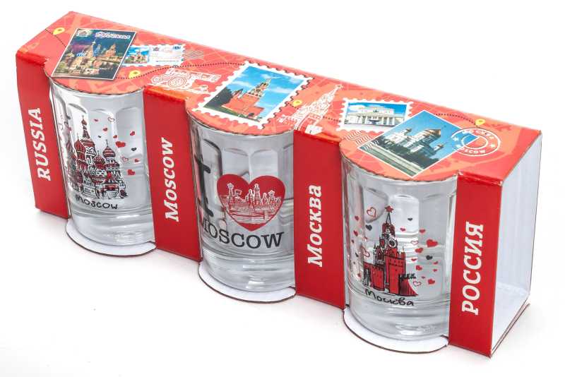 50 ml I Love Moscow decal Faceted Shot Glass set of 3 pcs (by AKM)