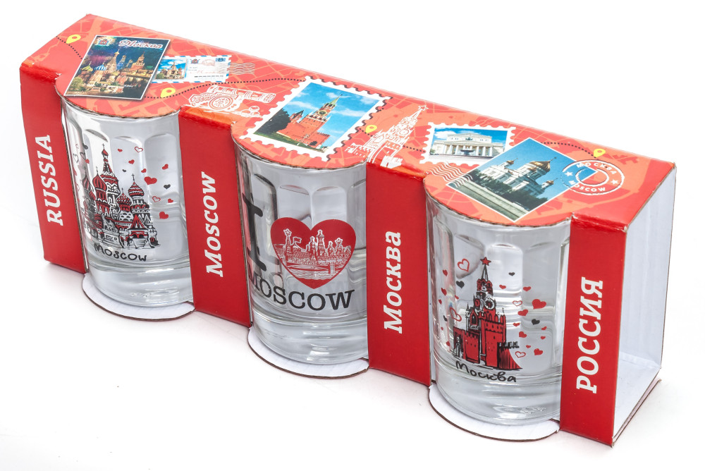 50 ml I Love Moscow decal Faceted Shot Glass set of 3 pcs (by AKM)