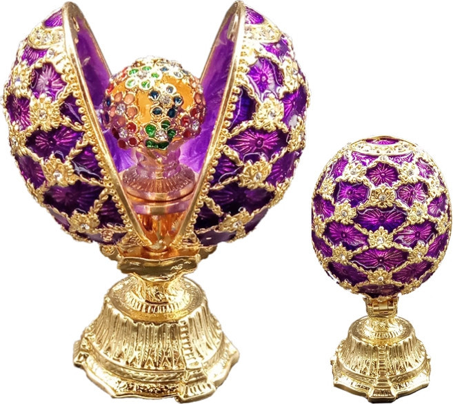 60 mm Spring Flowers on Violet Enamel Easter Egg