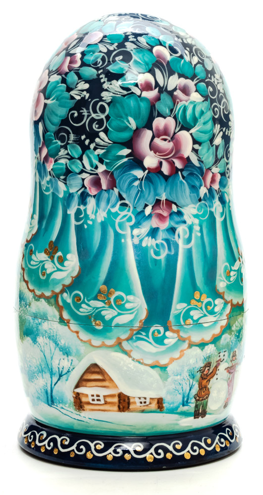 200 mm Russian Winter hand painted on Wooden Matryoshka doll 7 pcs (by Valeria Crafts)