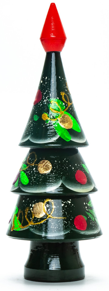 210 mm Christmas Wooden Green Tree with Hand Painted Garlands and Decorations