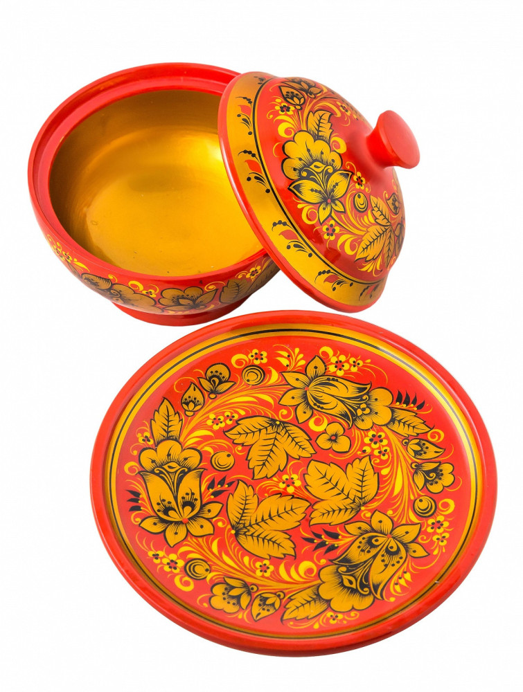 Holding Set for 7 Eggs and Butter Bowl hand painted woode Easter Set (by Golden Khokhloma)