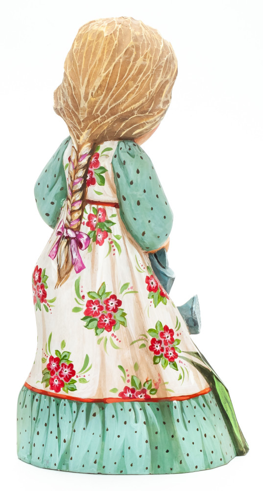 200 mm Girl with a Watering Can hand painted Wooden Statue (by Karpova Nadezda)