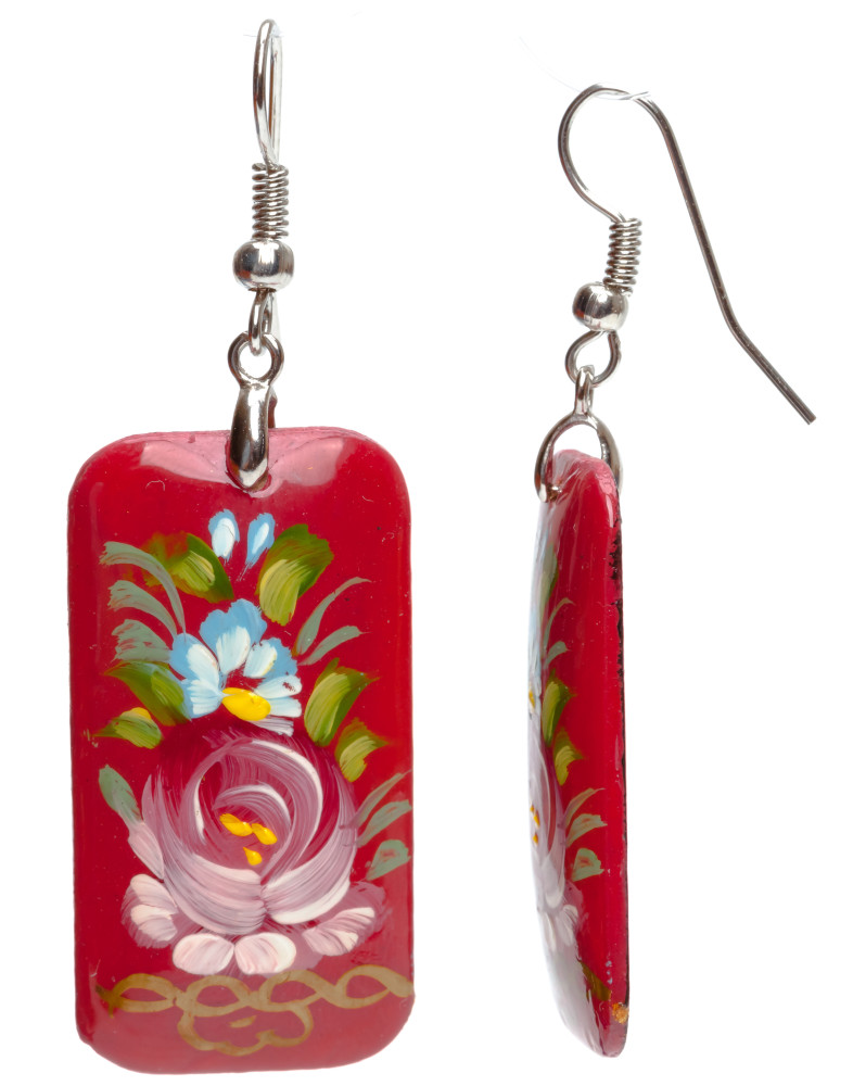 20x35mm Zhostovo wooden Earrings (by Lada Workshop)