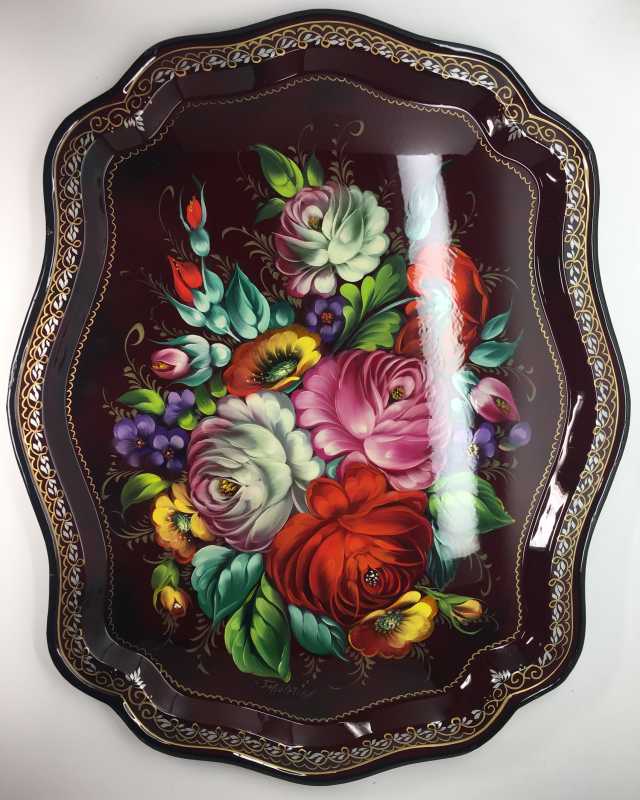 Zhostovo Hand Painted Metal Tray