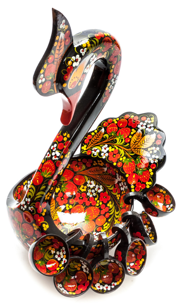 160x150 mm Duck Khokhloma hand painted wooden Ladle for Wine with small Ladles