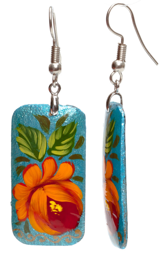 20x35mm Zhostovo wooden Earrings (by Lada Workshop)