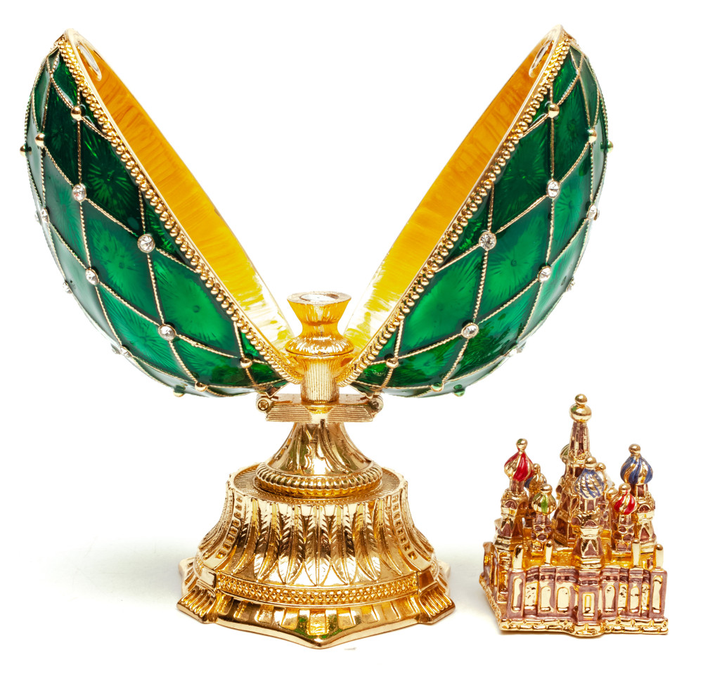 115 mm The Saint Basil Cathedral Green Easter Egg with the Figure inside