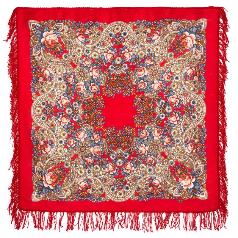 89x89 cm On the Wings of the Wind Woolen Shawl with Woolen Fringe Pavlovo Posad Manufactory