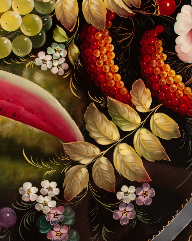 480x600 mm Zhostovo Patterns hand painted and lacquered by Gogin Metal Forged Tray (by Lada Crafts)