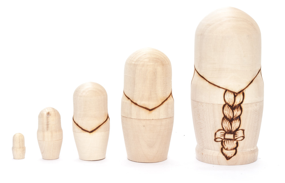 110 mm Blanc Matryoshka With Toy doll 5 pcs inside with paints, brushes, instruction manual (by Sergey Carved Wooden Dolls)