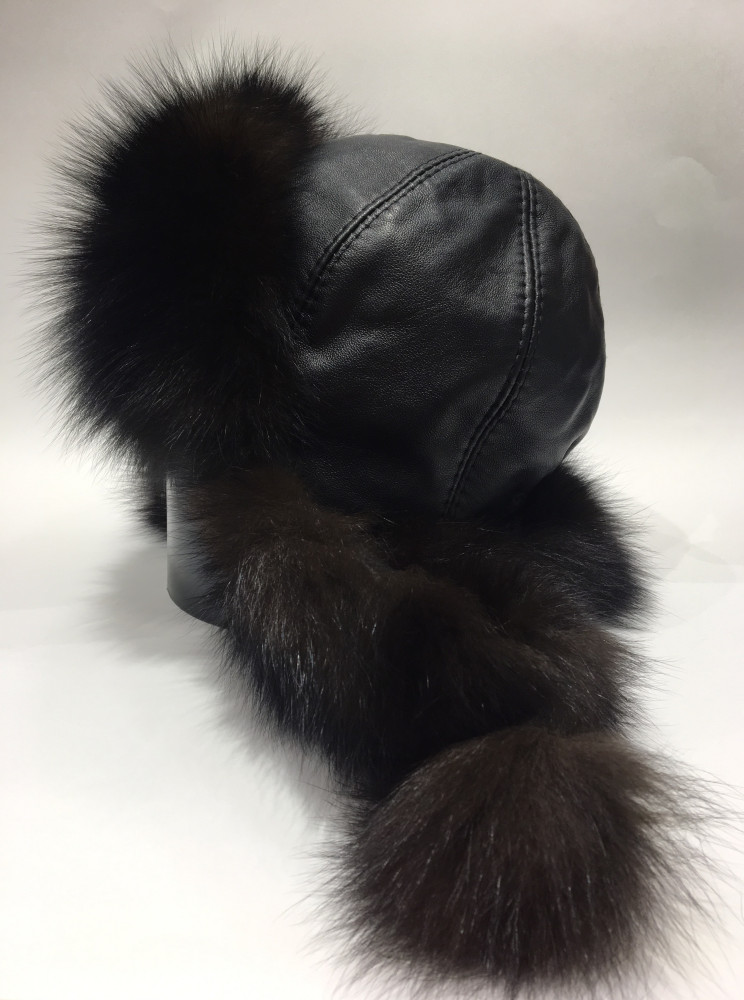 Black Polar Fox Fur Bomber Hat