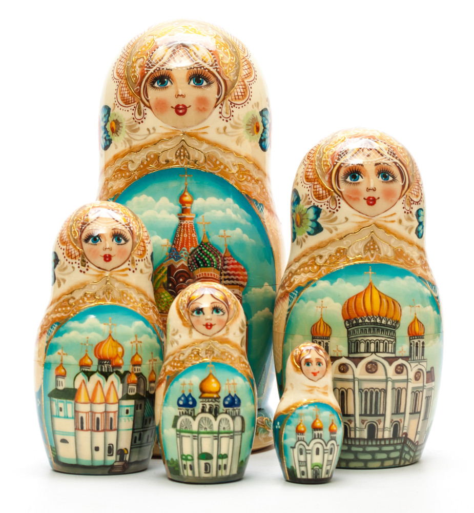 190 mm Moscow Saint Basil Cathedral hand painted on Wooden Matryoshka doll 5 pcs (by A Studio)