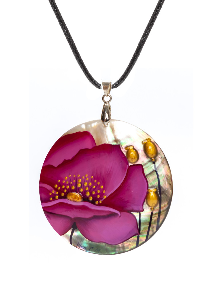 d60 mm Flower hand painted Nacre Pendant (by Tatiana Shkatulka Crafts)
