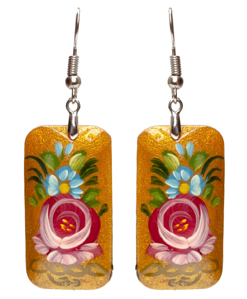 20x35mm Zhostovo wooden Earrings (by Lada Workshop)