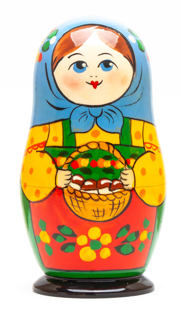 120 mm Mistress with a Basket of Mushrooms hand painted on Wooden Matryoshka doll 5 pcs (by Golden Cockerel Studio)
