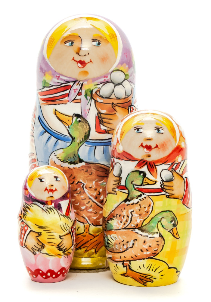 100 mm Girl with a Duck hand painted on Wooden Matryoshka doll 5 pcs (by Skazka)