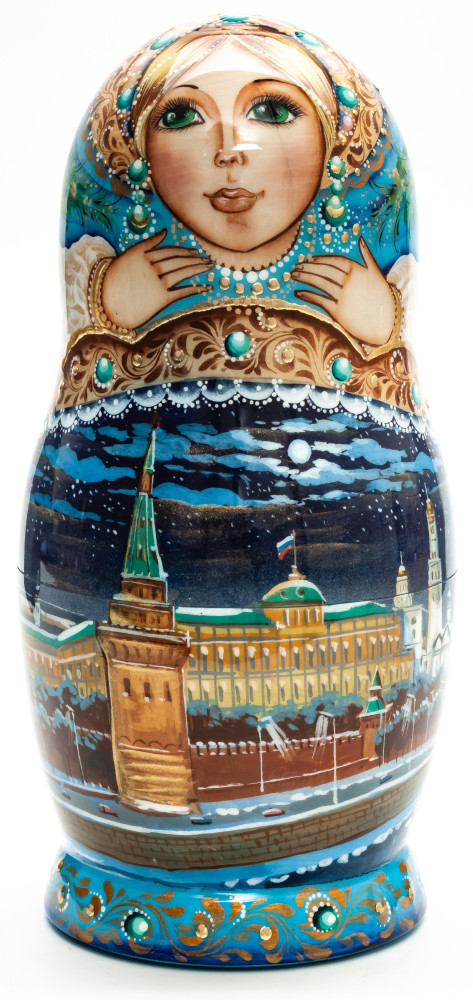 180 mm Moscow Kremlin hand painted wooden Matryoshka doll 5 pcs (by A Studio)