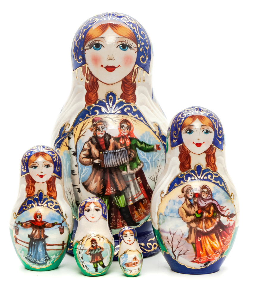 120 mm Man with a Woman hand painted on Wooden Matryoshka doll 5 pcs (by Skazka)