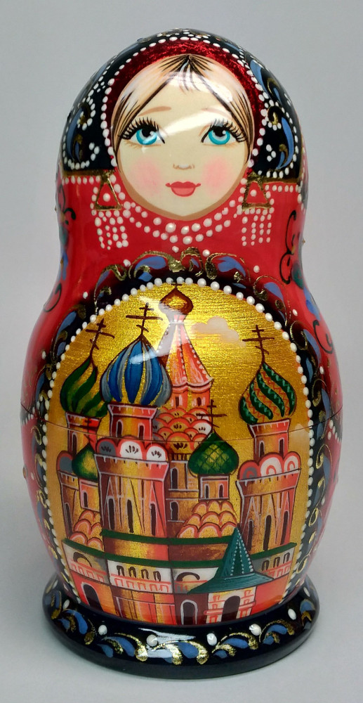 135 mm Moscow Snt Basil Cathedral hand painted on wooden Matryoshka doll 5 pcs (by A Studio)