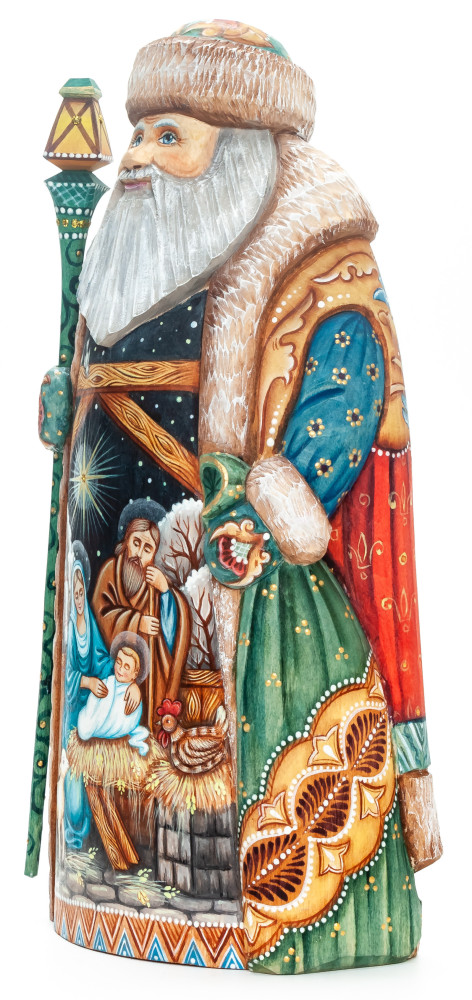240 mm Santa with a Magic Staff with Carved Wood Hand Painted Collectible Figurine  (by Sergey Christmas Workshop)