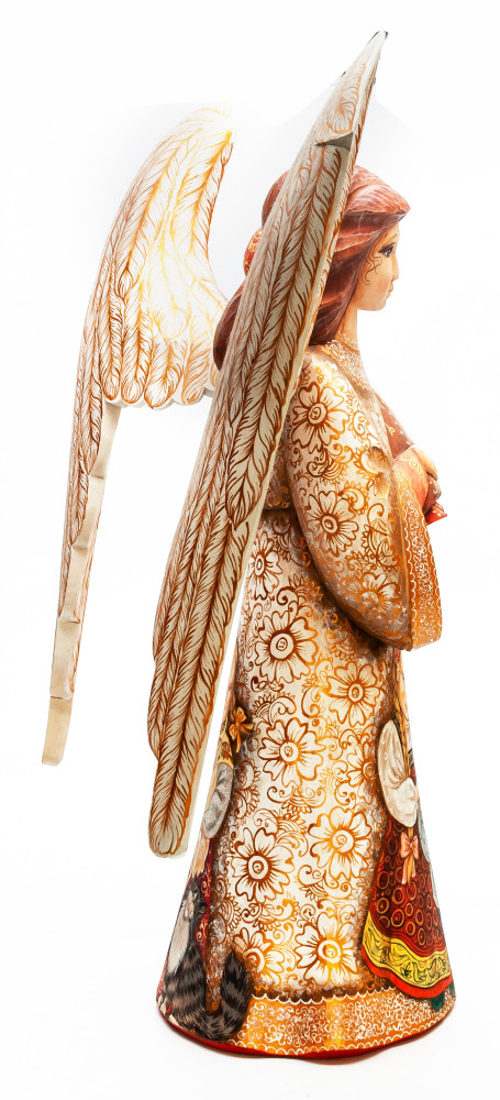 340 mm Mother Angel with Children hand painted wooden figurine (by Polar Bear Studio)
