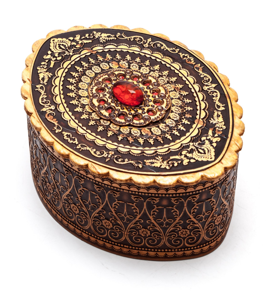 65x85 mm Siberian Patterns hand made Birchbark Jewelry Box (by Maxim Birch)