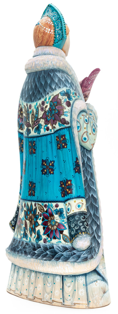 290 mm Snowmaiden Princess with a Bird with hand painted Playing Children Wooden Statue (by Karpova Nadezda)