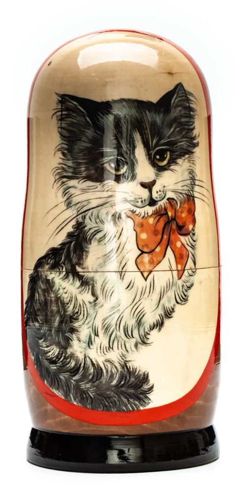 180mm Cat hand painted on wooden Matryoshka doll 5 pcs (by Alexander Famous Paintings Studio)
