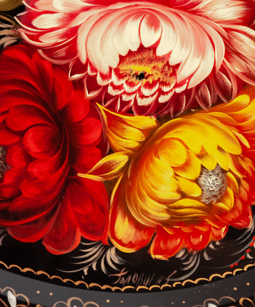  d 420 mm Zhostovo Patterns hand painted and lacquered by Golovina Metal Forged Tray (by Lada Crafts)