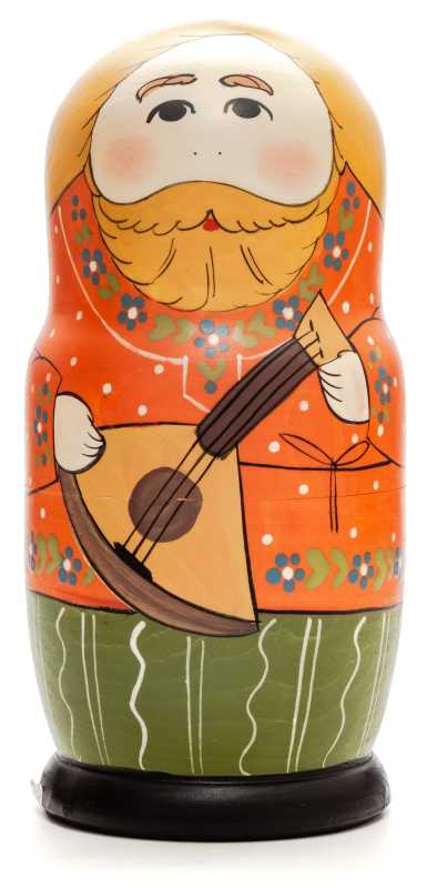 160 mm Man with Balalayka hand painted Traditional Russian Wooden Matryoshka doll 5 pcs (by Igor Malyutin)