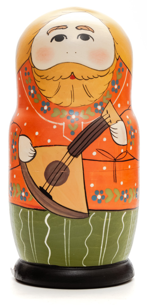 160 mm Man with Balalayka hand painted Traditional Russian Wooden Matryoshka doll 5 pcs (by Igor Malyutin)