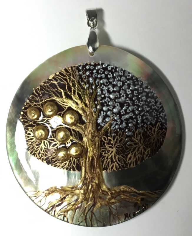 d60 mm Apple Tree hand painted Nacre Pendant (by Tatiana Shkatulka Crafts)