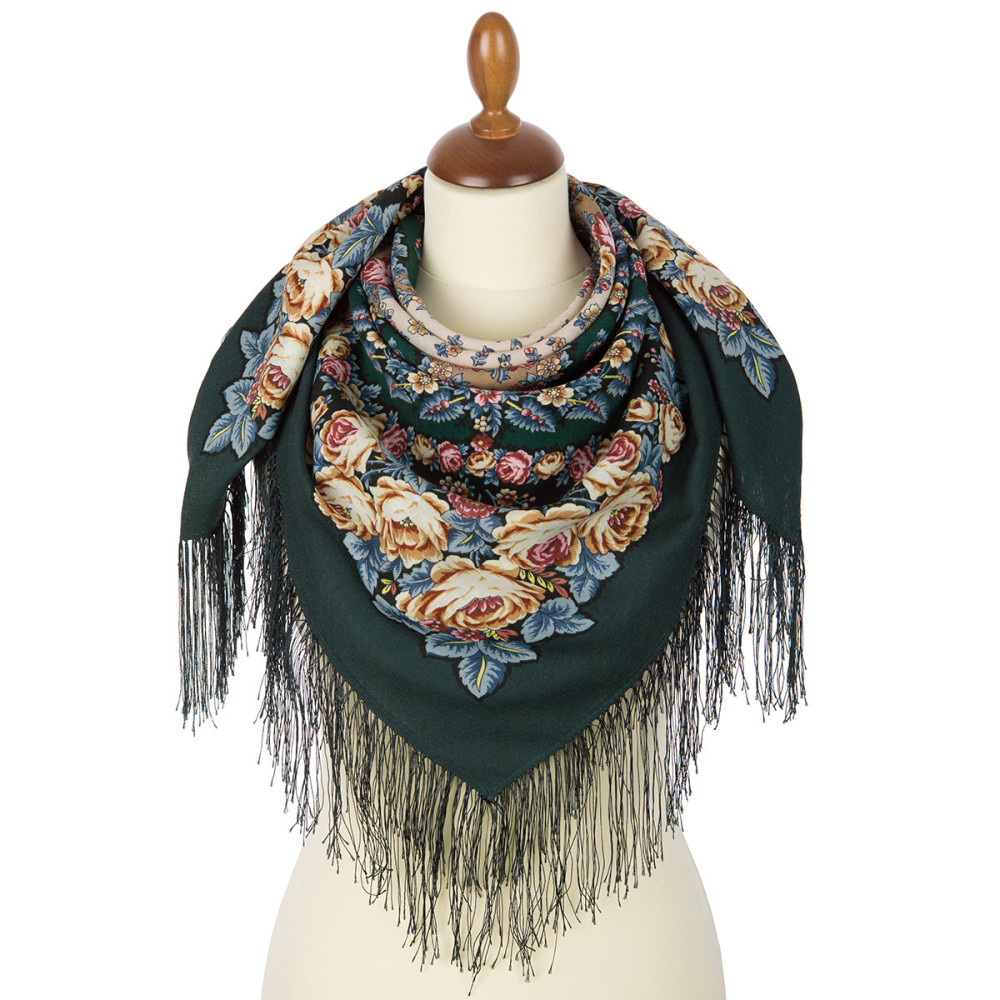 Shop Woolen Scarves with Silk Fringe 89x89 cm The Night is Bright Pavlovo Posad Woolen Scarf with Silk Fringe, drawing: 1837, drawing author: Zhukova Elena online at Skazka.site | Eligible for fast shipping and free returns. The Night is Bright Pavlovo Posad Woolen Scarf with Silk Fringe, drawing: 1837, drawing author: Zhukova Elena