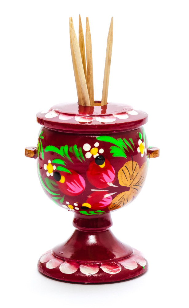 60 mm Wooden Toothpick in hand painted Samovar Holder (by Skazka)
