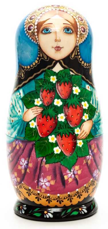  160 mm Girl with Strawberries hand painted Matryoshka 5 pcs (by Galina Ulianova)