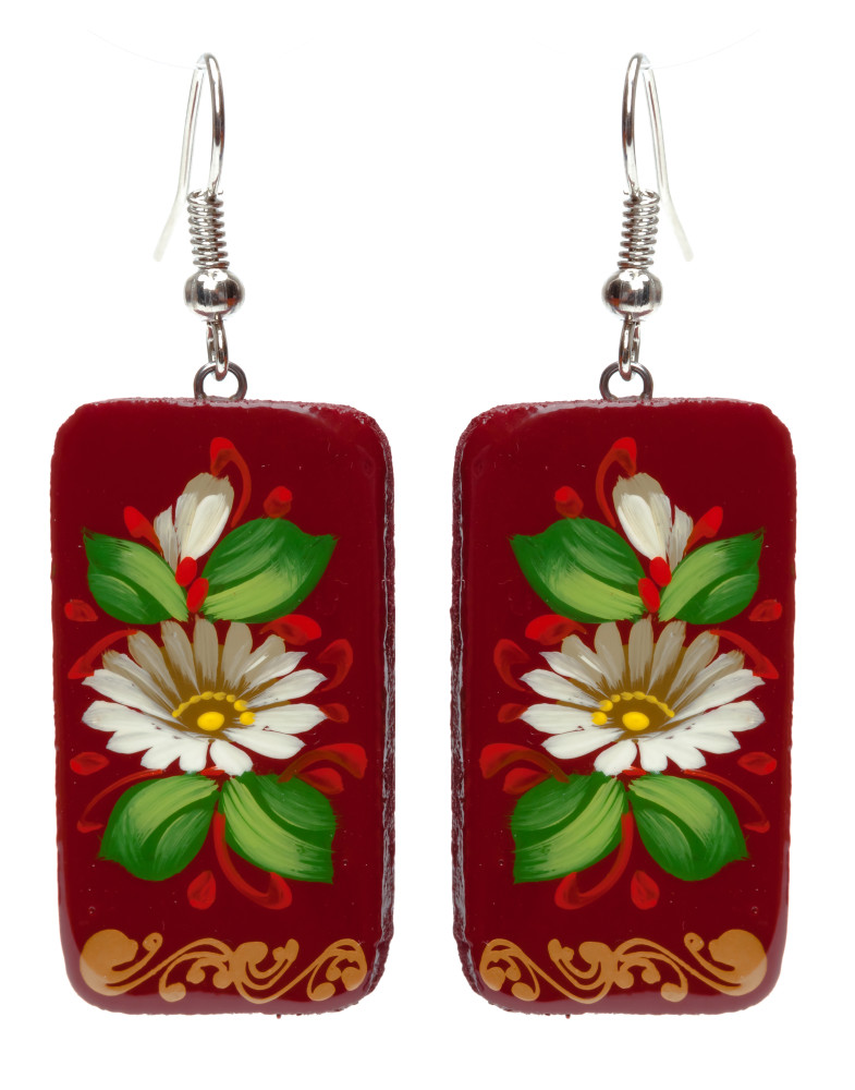 20x35mm Zhostovo wooden Earrings (by Lada Workshop)
