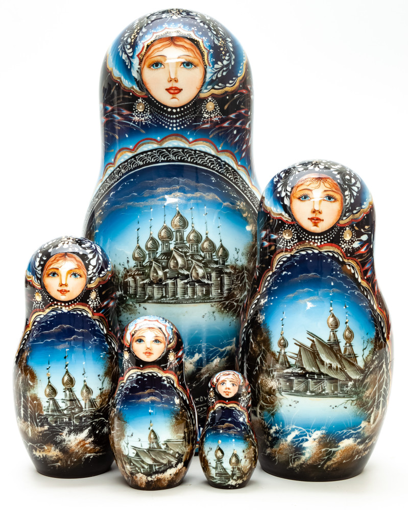 200 mm The Churches of Kizhi hand painted Matryoshka round Doll 5 pcs (by A Studio)