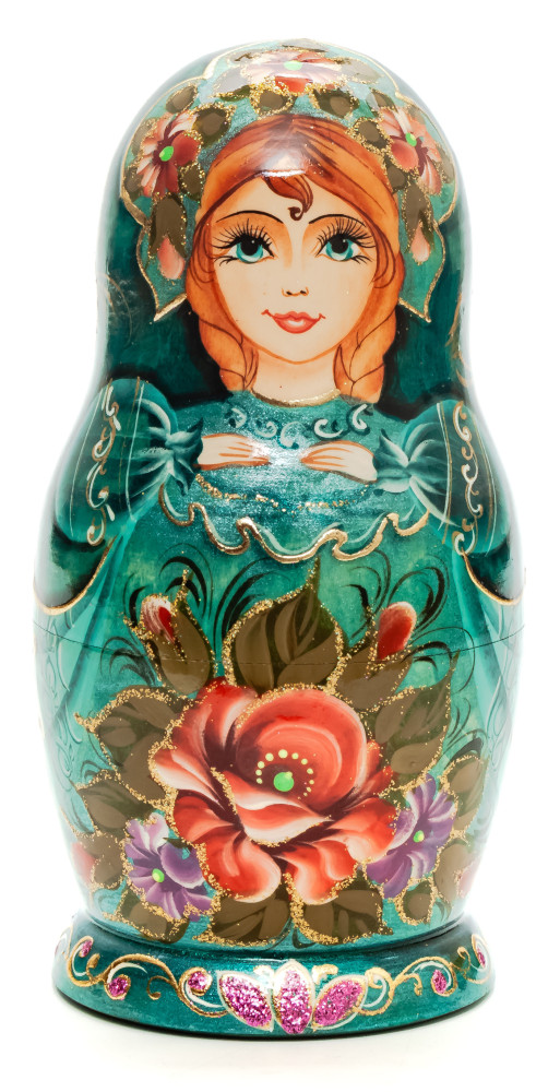 160 mm Flowers hand painted on Wooden Matryoshka doll 5 pcs (by Skazka)