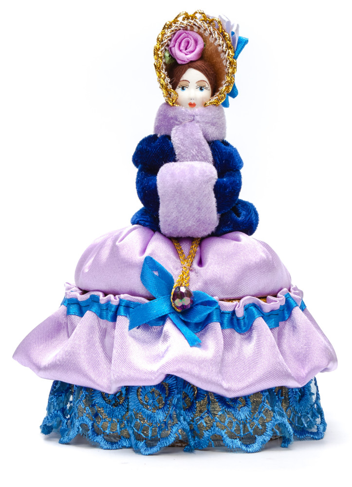 Girl with a Clutch in a Winter Hat and Dress of the 18th century style hand-sewn Doll with Jewelry Box (by Le Russe)