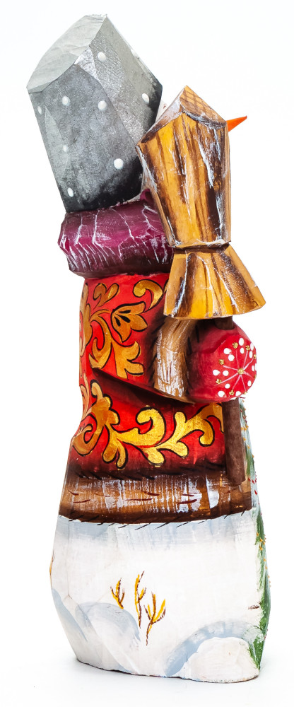 160 mm Snowman with a Broom hand painted wooden figurine (by Natalia Nikitina Workshop)