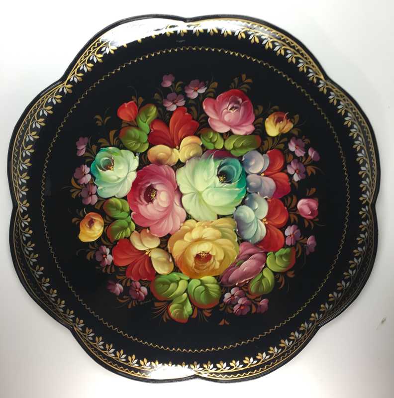Zhostovo Hand Painted Metal Tray
